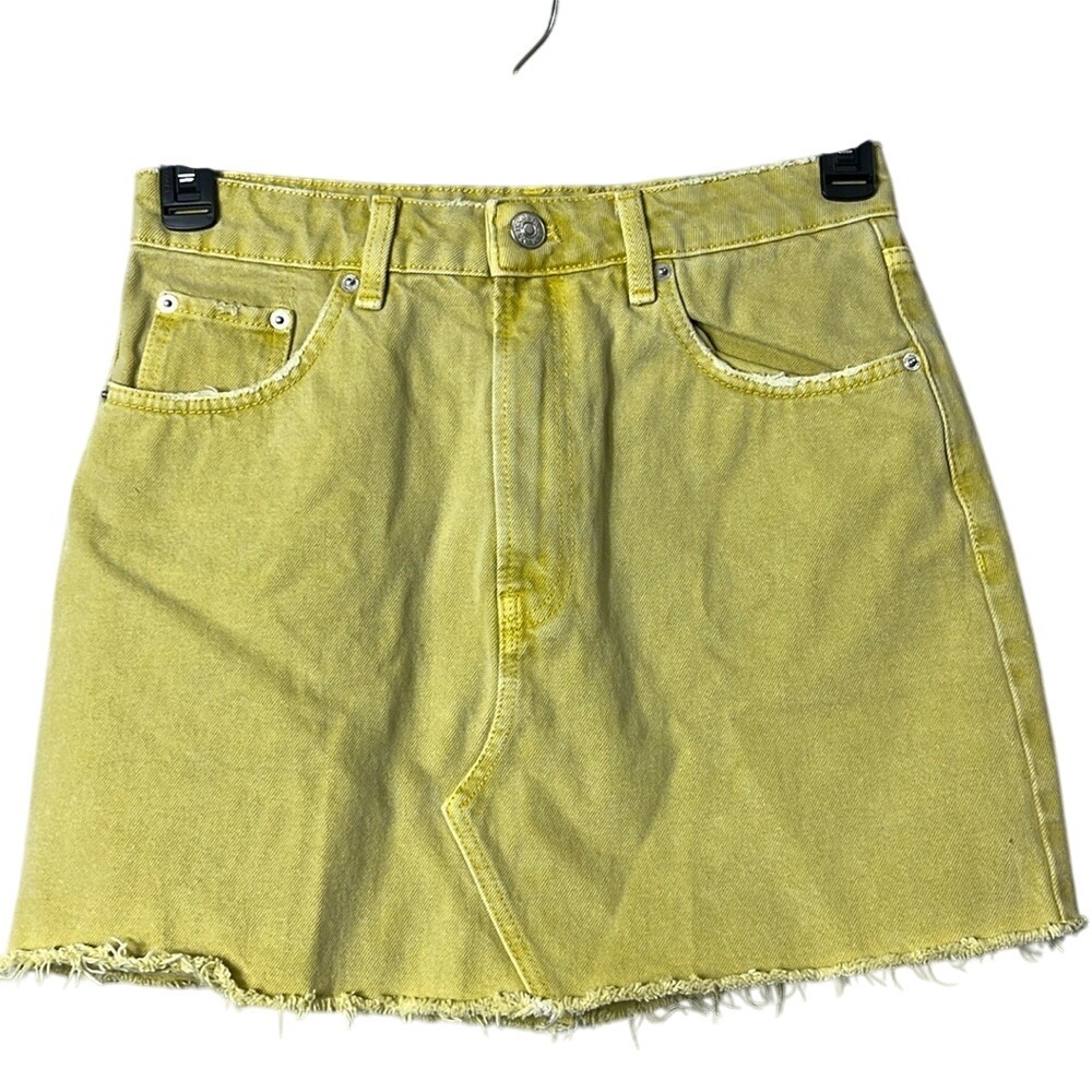 Zara Faded Denim Mini Skirt‎ Distressed Gold Womens Size Medium